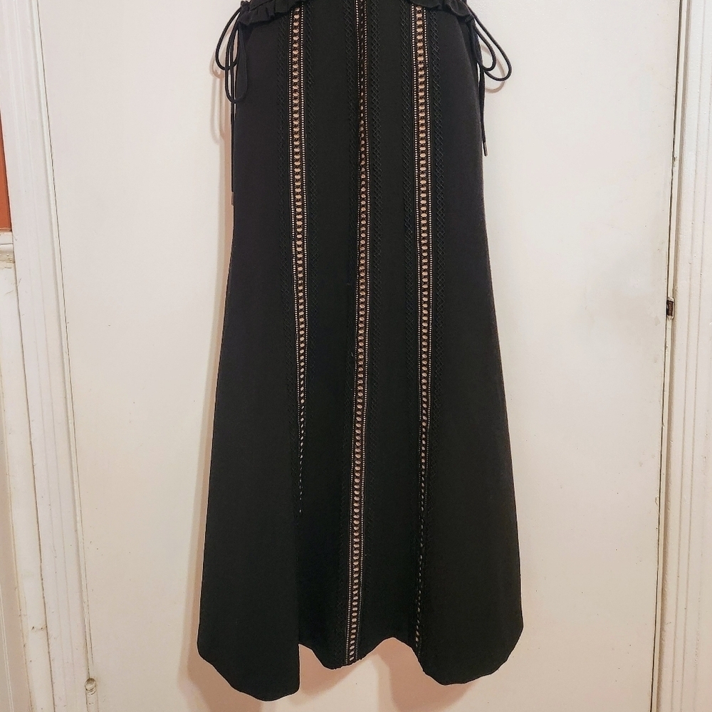 Self Portrait Black Nude Lace Ruffle Midi Fit And Flare Dress Size 4 - Picture 5 of 12